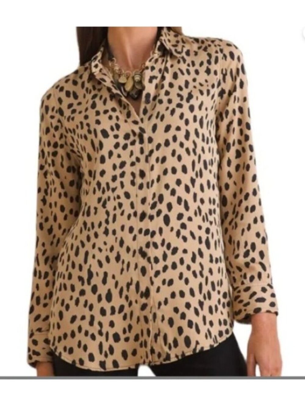 Chicos 3 Cheetah-Print Sandwashed Satin shirt top blouse Size XL
